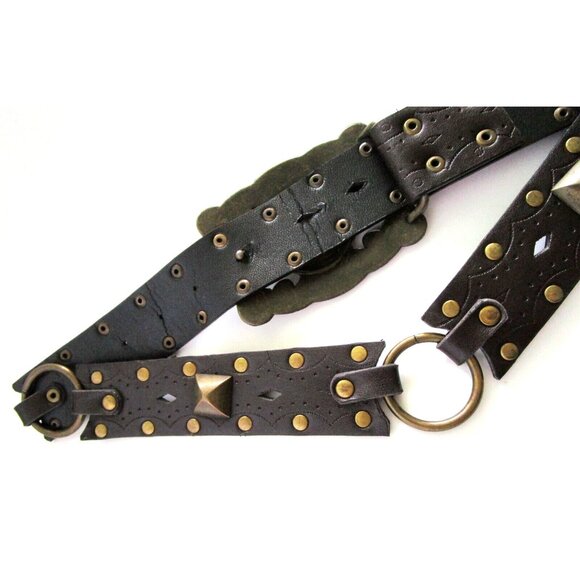 Brown Women's Western Belt - Faux Leather - Rhinestone Carved Buckle - 36 inches - Picture 8 of 10